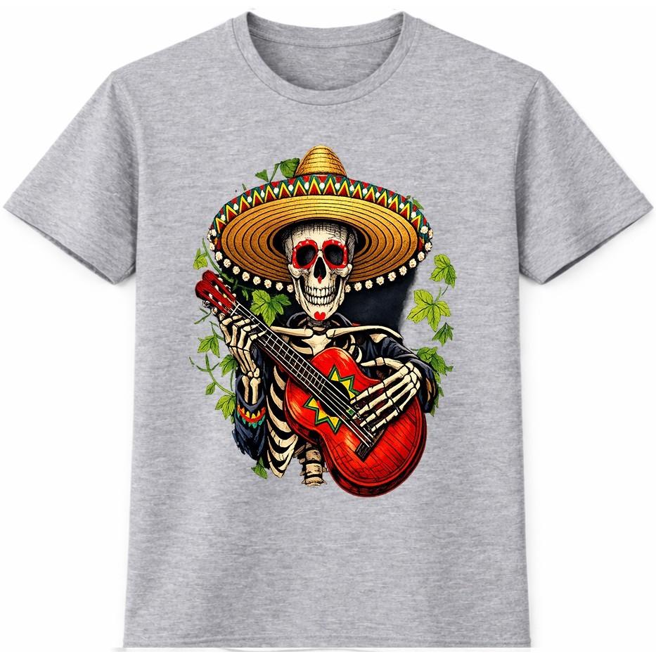 Day Of The Dead T-Shirt Skull Guitar Graphic Tee Mexican Sugar Skull Gift Top