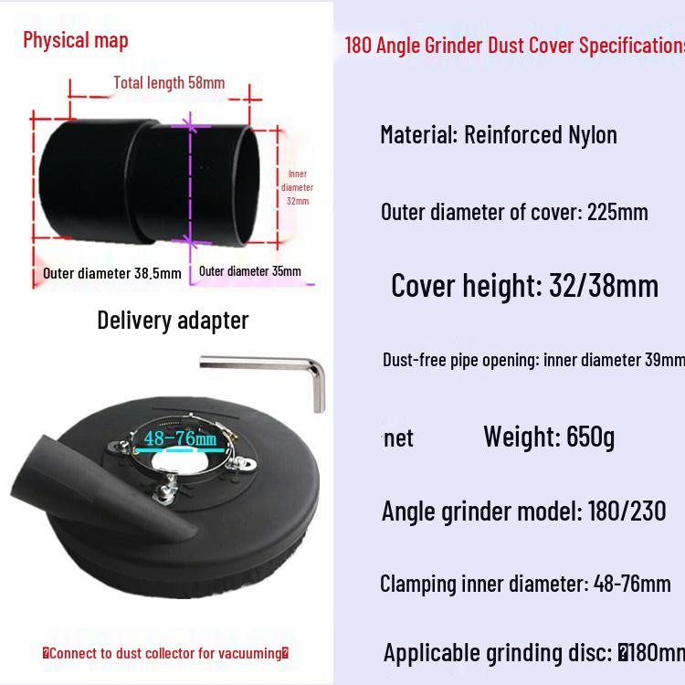 Bobang 180° Dust Cover for 7" Angle Grinder - Concrete Grinding & Polishing Vacuum Attachment