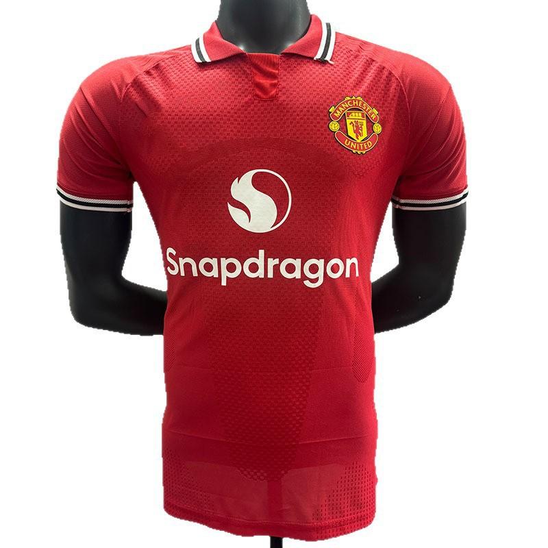 Mens Short Sleeve Football Jersey Match Play - Red Bamboo Fiber Soccer Uniform Fall Winter