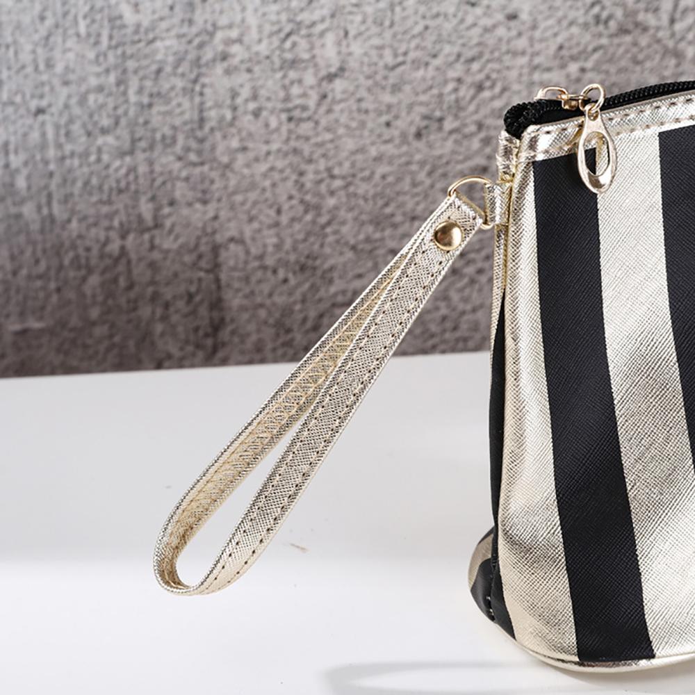 Portable Striped Makeup Bag Small Size Gold Edge Handbag Mini Soft Travel Outdoor Cosmetic Storage Bags Women's Bag
