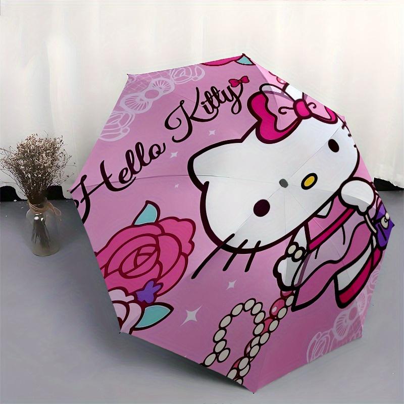 Hello Kitty,Pink Floral Automatic Folding Umbrella-Simple 8-Rib Design, Bright Cartoon Pattern, Durable Iron Frame, Suitable For Travel, Out