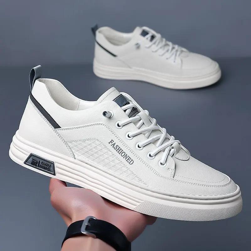Hochwertige, modische weiße Lederschuhe für Herren, weiche Sohle, rutschfest, leichtes und elastisches Design