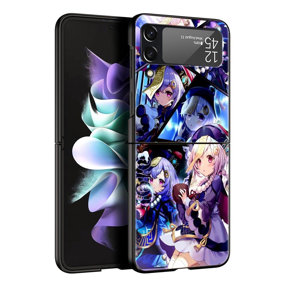Phone Case For Samsung Galaxy Z Flip 3 4 5 Hard Black Folding PC For Samsung Z Flip3 Cover Shell Genshin impact ayato wanderer