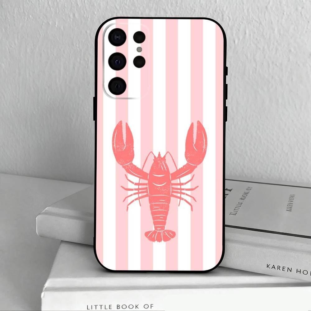 L-Lobster On S-Stripes Ocean Phone Case For Samsung S25,24,23,22,30,21,10,9,Ultra,Plus,Lite,FE,4,5 G Soft Black Case