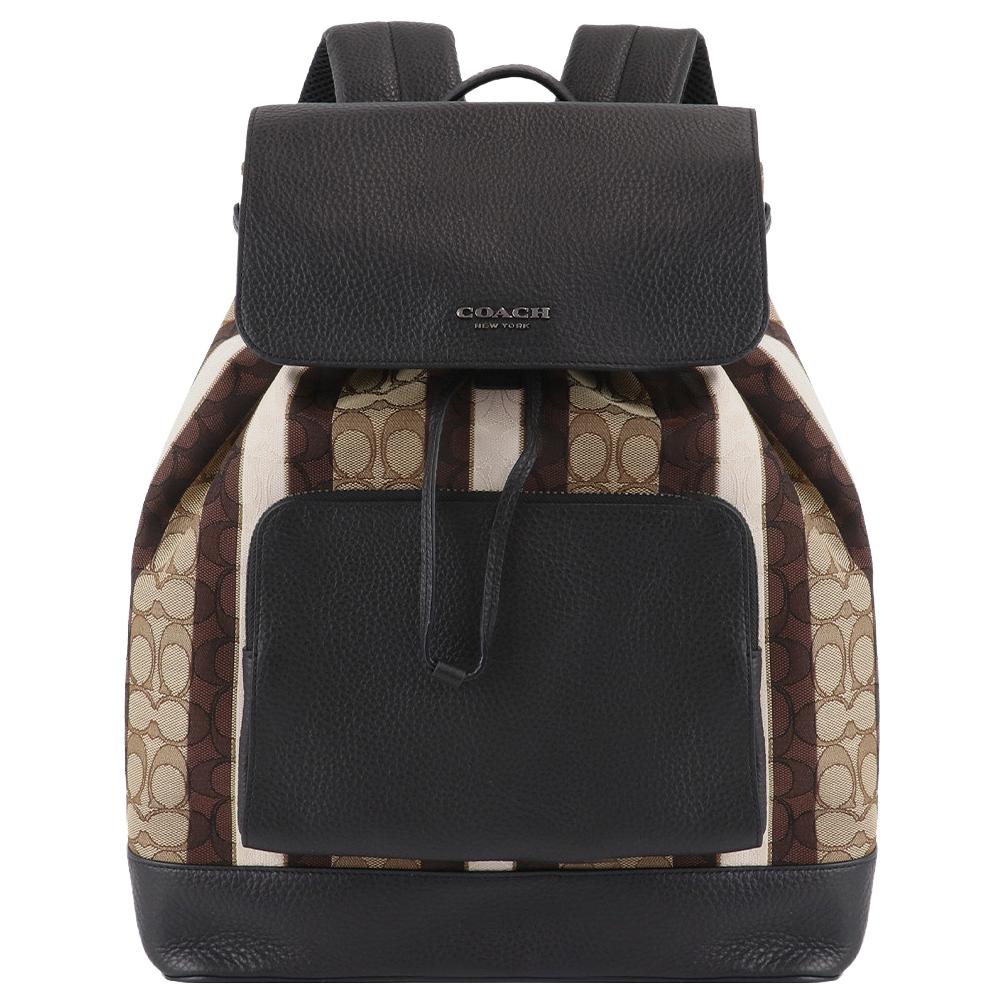 New COACH Fabric Backpack Large Men's Khaki & Brown Multicolor C5295-QBPKC