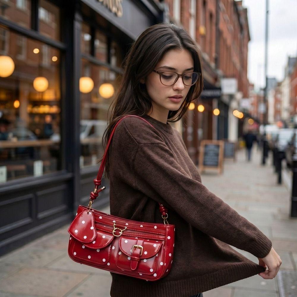 Schnalle Gepunktete Umhängetasche Herzanhänger Crossbody-Tasche Individuelle Quadratische Achseltasche Pendeln