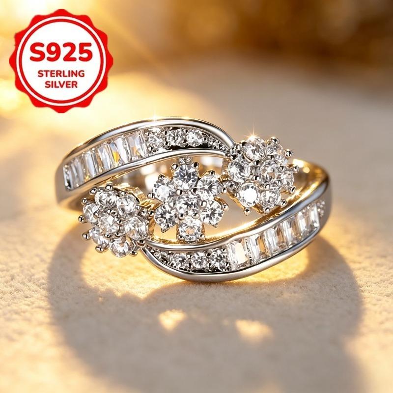 1pcs Elegant Flower Ring for Women925Pure silver with a shiny finish3A Zirconia is suitable for banquets and anniversary occasions