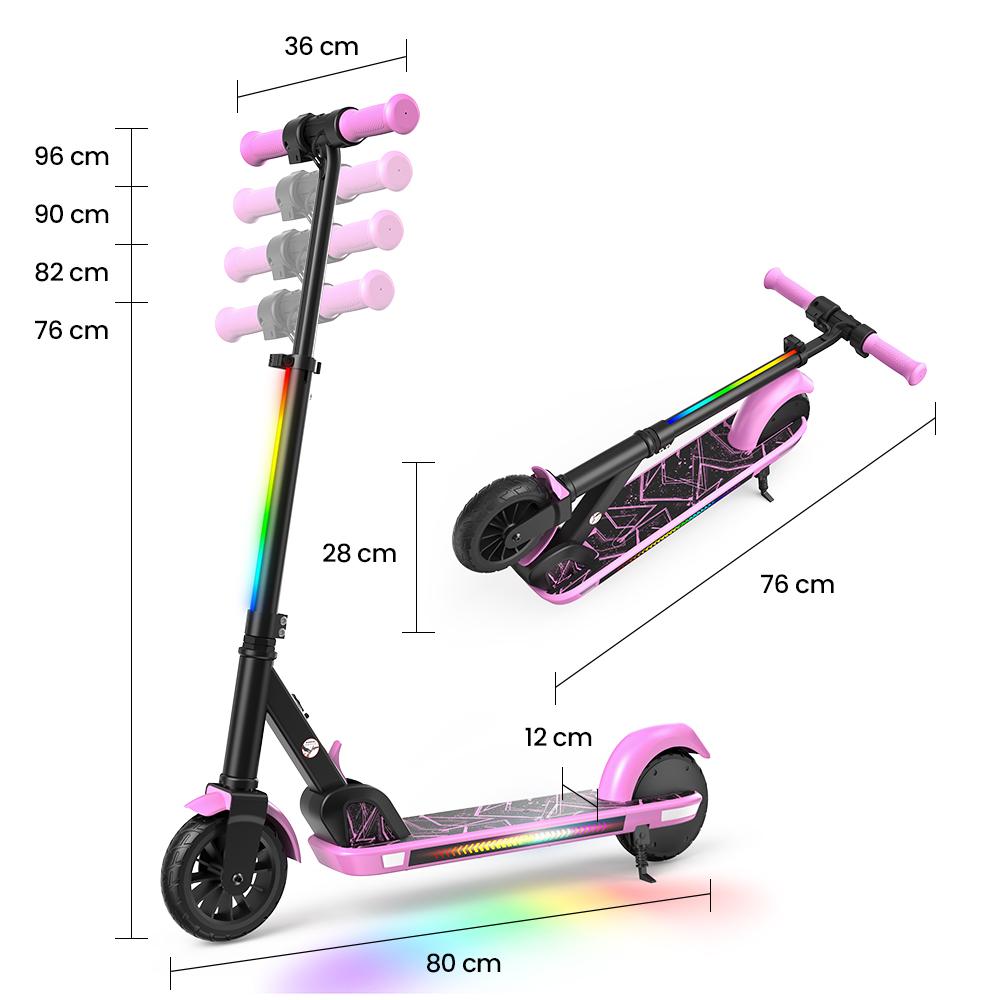 K4 Kinder Elektroroller 130W 2,6Ah 6'' Räder Bluetooth Lautsprecher Faltbar & Höhenverstellbar 3 Geschwindigkeiten 7-8KM Reichweite Elektroroller für Kinder