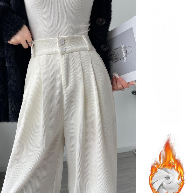 Pantaloni largi din velur alb, pentru femei, toamna și iarna, versiunea nouă, îngustă, cu draperie drepte, pantaloni de costum mic, plus catifea