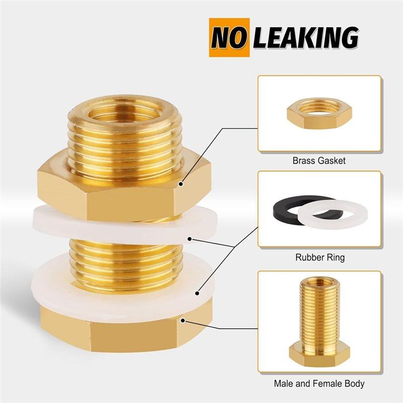 Solid Brass Bulkhead Fittings(2-Pack), 1/4 NPT Taper Female, 3/4" Straight Male Thread Water Tank Connectors