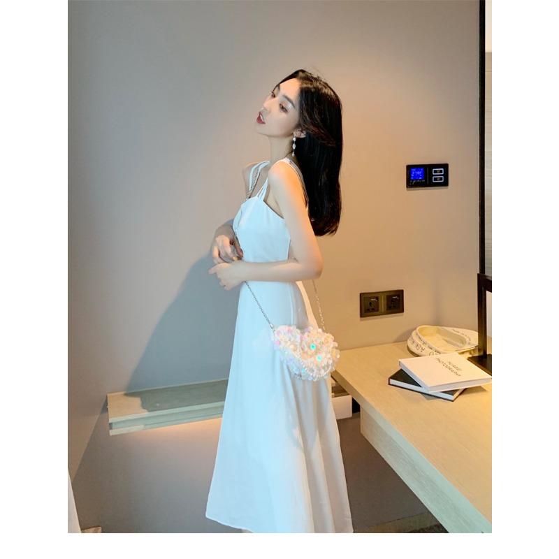 YYFS Dámská móda Léto Jaro Jednobarevný potisk Podvazky bez rukávů Ležérní šaty s vysokým pasem