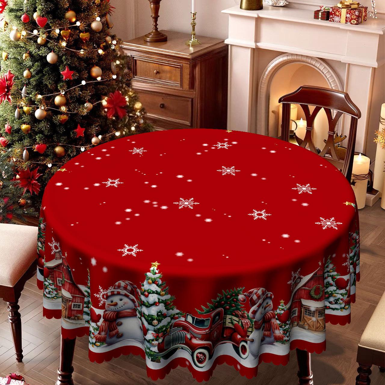 

Western Christmas Red Round Table Cloth, Snowman, Car Snow Waterproof Table Cloth, Christmas Table Cloth Round tablecloth-152x152cm