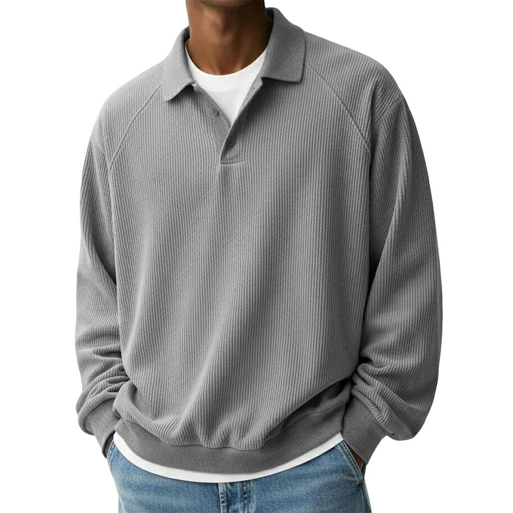 Men's Sweatshirt Basic Quarter Button Pullover Casual Long Sleeve Top For Fall Winter