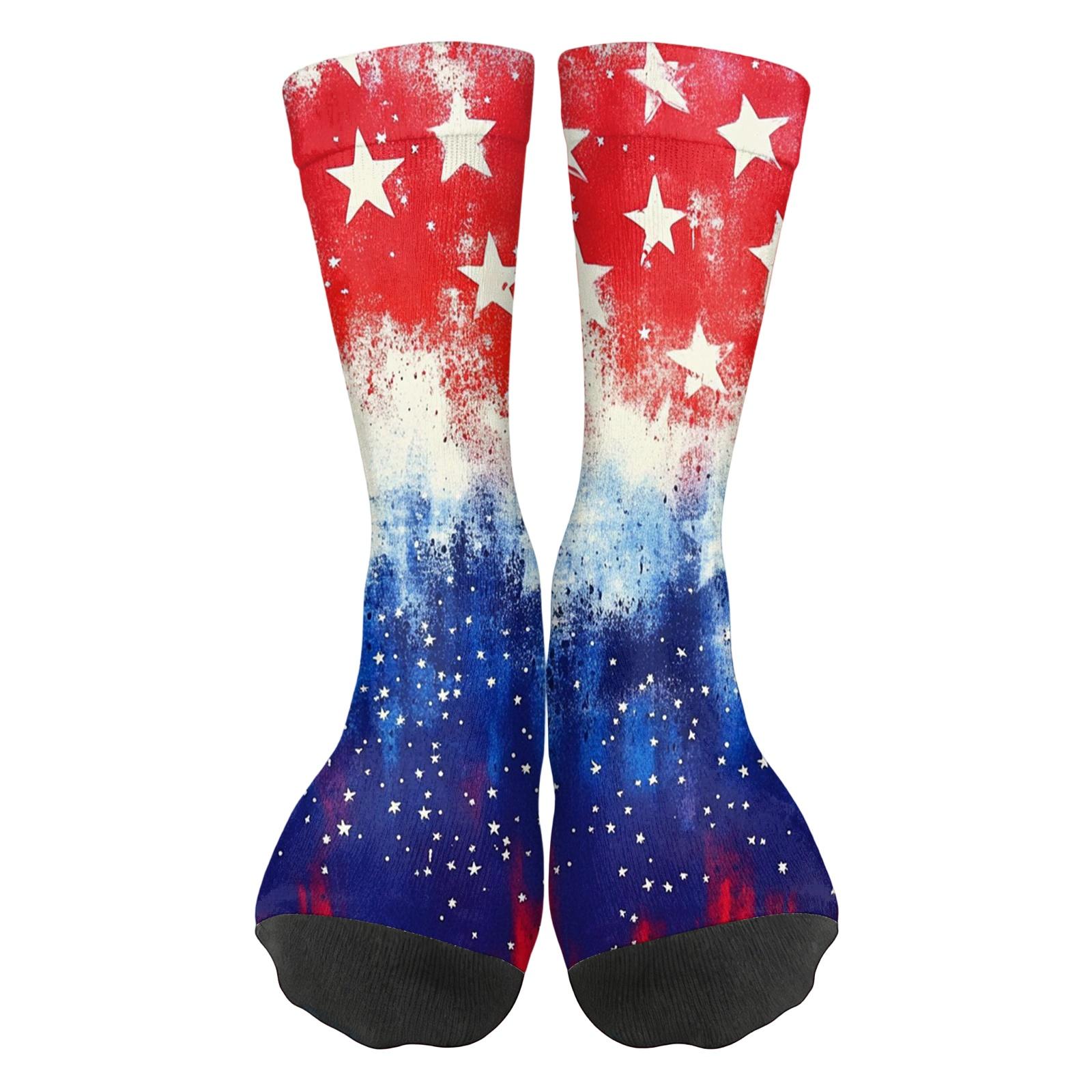 

Unisex Crew Socks with Abstract Striped Pattern and Star Print Comfortable Stretch Fabric for Daily Wear or Sports One Size