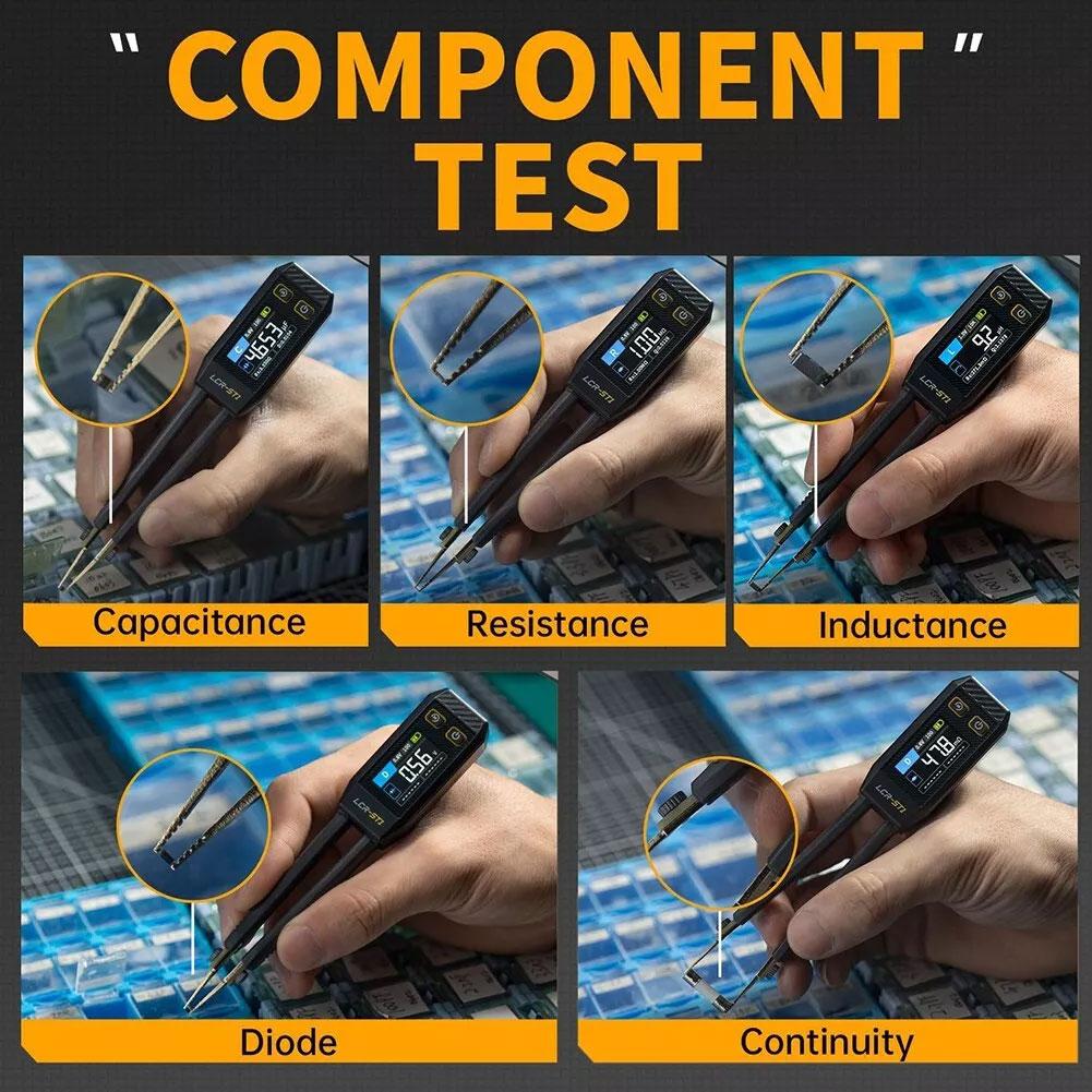 Mini Smart Tweezer LCR SMD Tester, Tests Resistance Capacitance Inductance Continuity Diode, Solves Small SMD Component Testing