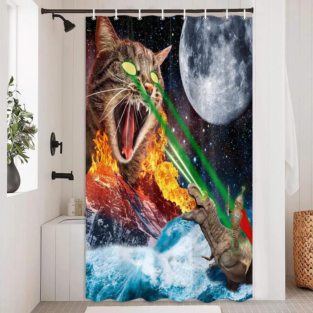 Fantasy Katze Spa Duschvorhang - Vintage Badewanne mit Blasen, Lustiger Vintage Badezimmer Dekorativer Duschvorhang