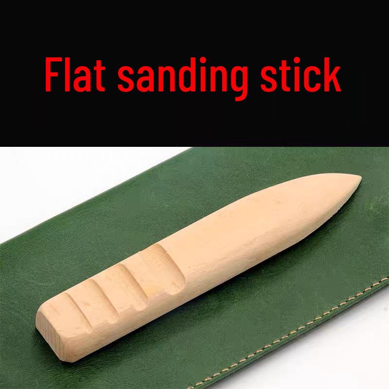 Handmade Beech Wood Leather Polishing Stick with Flat Disc, Grooved Edge, and Fine Tip for Durable Trimming.