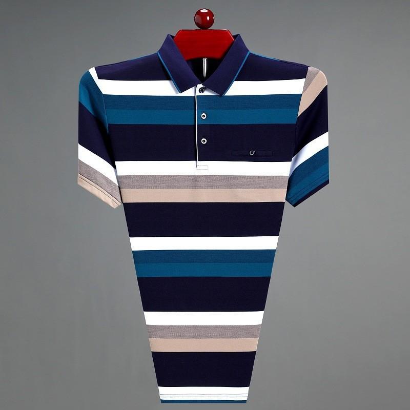 

Middle-Aged and Elderly Men s Striped Long-Sleeved T-shirt Lapel Spring and Autumn Casual Loose Dad Outfit Polo Shirt Bottoming Shirt Men XXXXL