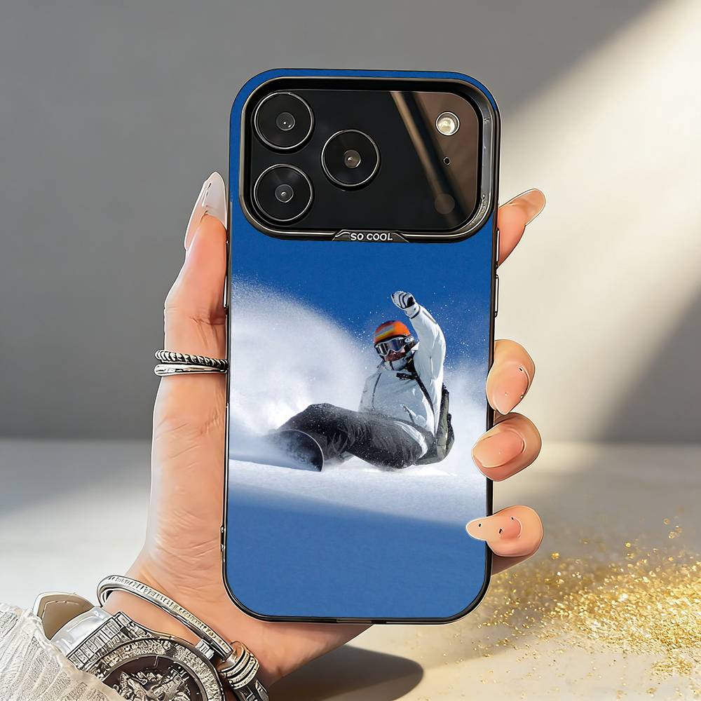 S-Ski S-Schnee Snowboard Ski Handyhülle Für iPhone17 16 15 14 13 12 Pro Max Grau Schwarz Matt Laser Metallisch Aurora Funda