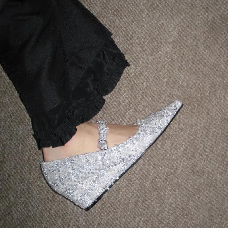 

Версия из овчины~ остроносые туфли-лодочки на танкетке из шерсти, женские весенние универсальные туфли на высоком каблуке с вырезом и ремешком Мэри Джейн 40 серебряный