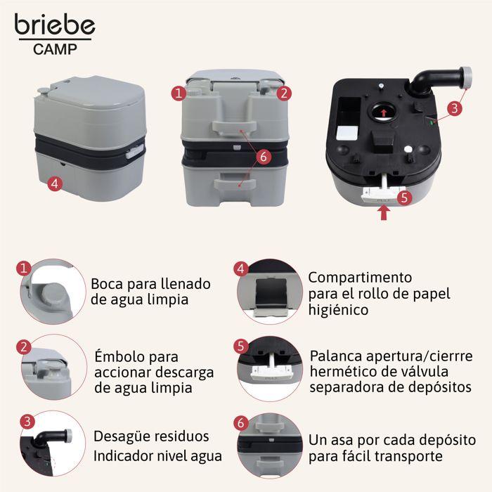 Toilette Portable Chimique pour Adultes 24L Camper, Camping, Auto Caravane WC Briebe WC1195G Gris