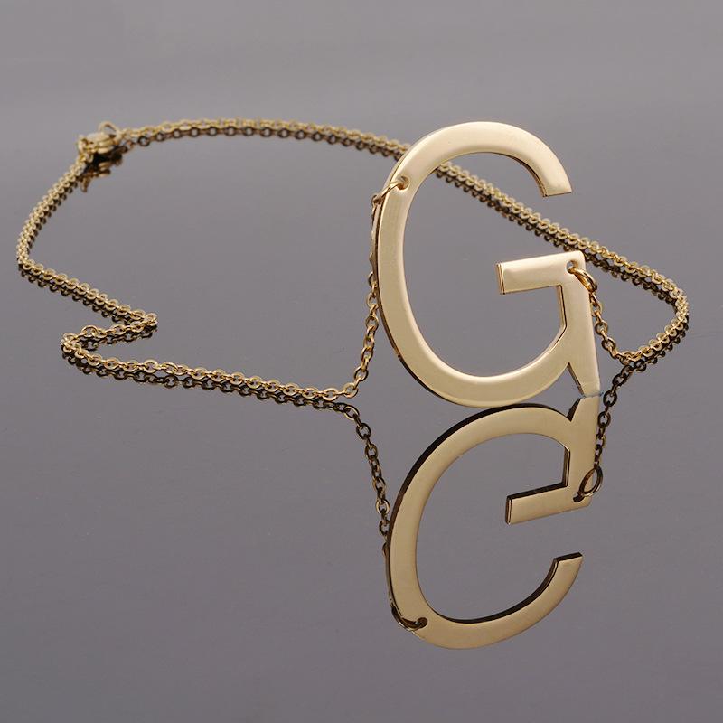 18K Gold Stainless Steel Alphabet Necklace—Women's Titanium Steel 26-Letter Pendant