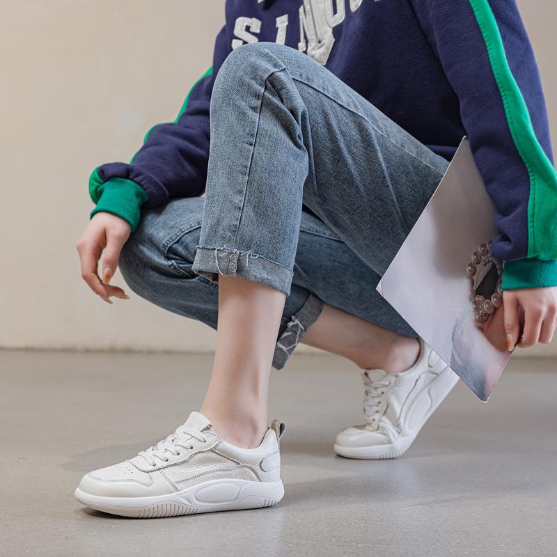 Fashion GKTINOO Shoes Women Spring 2025 New White Thick-Soled Ladies Sneakers Genuine Leather Casual Trend Girl Shoes Students Loafers
