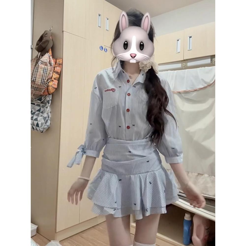 

Новое платье-рубашка в студенческом стиле miu blue женское темпераментное повседневное с плиссированной юбкой на талии для ранней весны XL- (recommended 110-60kg)