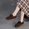Autumn Suede Leather Casual Shoes Women Comfortable Round Toe Lace Up Loafers Low Block Heel Office Flats
