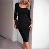 Elegant Slim Fit Long Sleeve Knit Dress with Slit - Spring & Autumn Collection