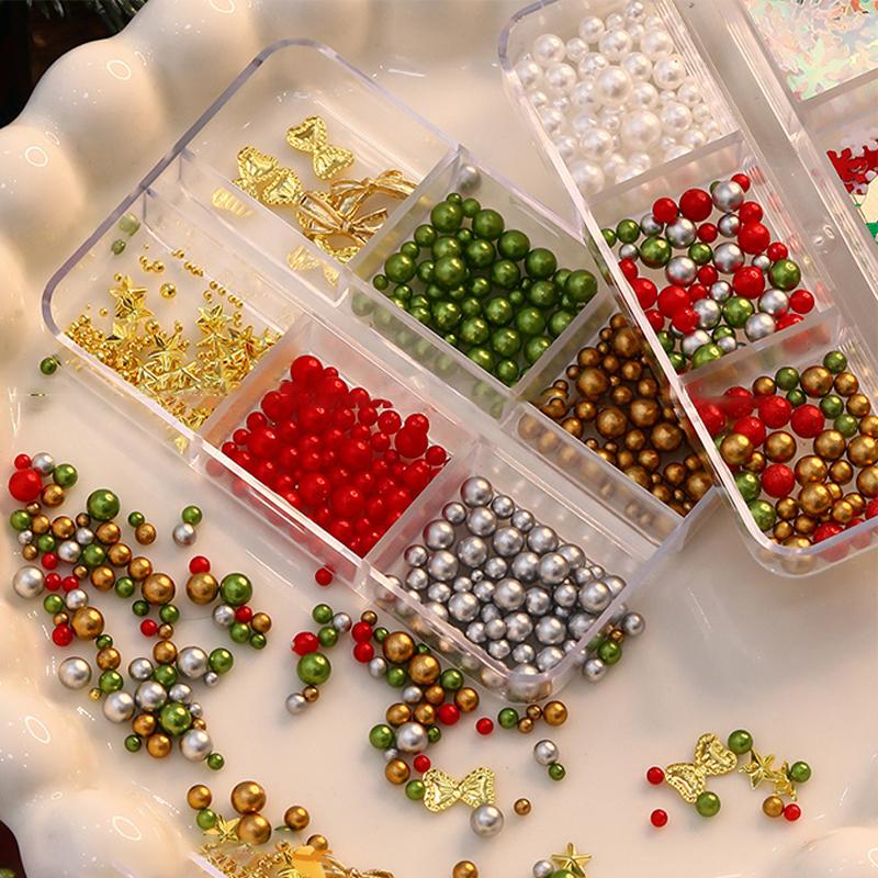 Christmas Red/Green Pearl Nail Rhinestone Mixed Size Pearlescent Colorful Beads Nali Charms Christmas Manicure Jewelry