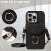 Wysokiej jakości etui na telefon z podstawką pierścieniową i wzorem liczi dla iPhone'a 16 15 14 13 ze smyczą crossbody, ze sztucznej skóry, odporne na upadki