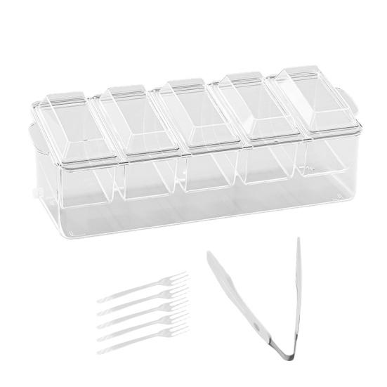 Taco Bar Serving Set for Party Ice Chilled Condiment Caddy Organizer for 5 Removable Compartments Garnish Serving Tray Platter for Picnic Camping
