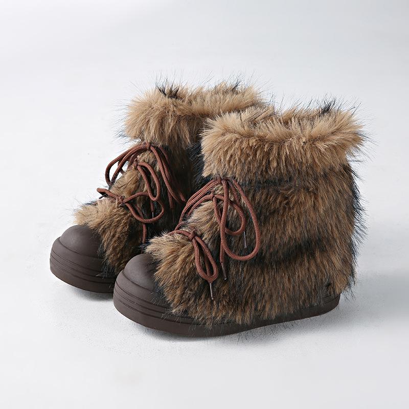 Mao Mao Tube Big Head Snow Boots Women's Thick Soles 2025 Winter New Niche Cotton Shoes Warm Fleece Short Boots Thickened Cotton Boots