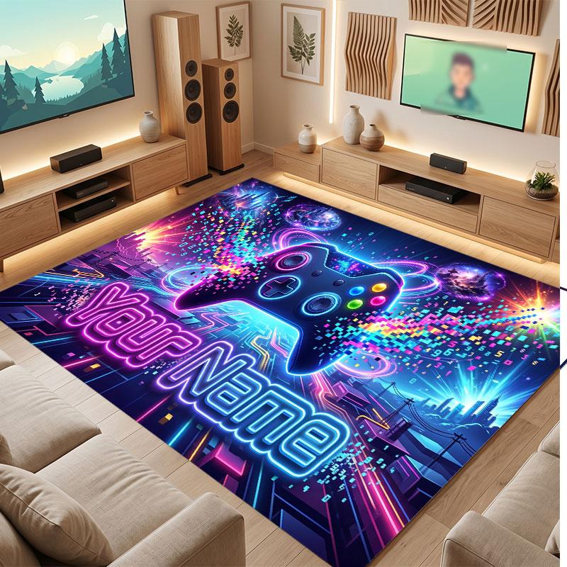 Covor de podea din catifea de cristal cu tematică controller de jocuri Covor cald cu text personalizat Nume personalizat Decorațiune pentru casă