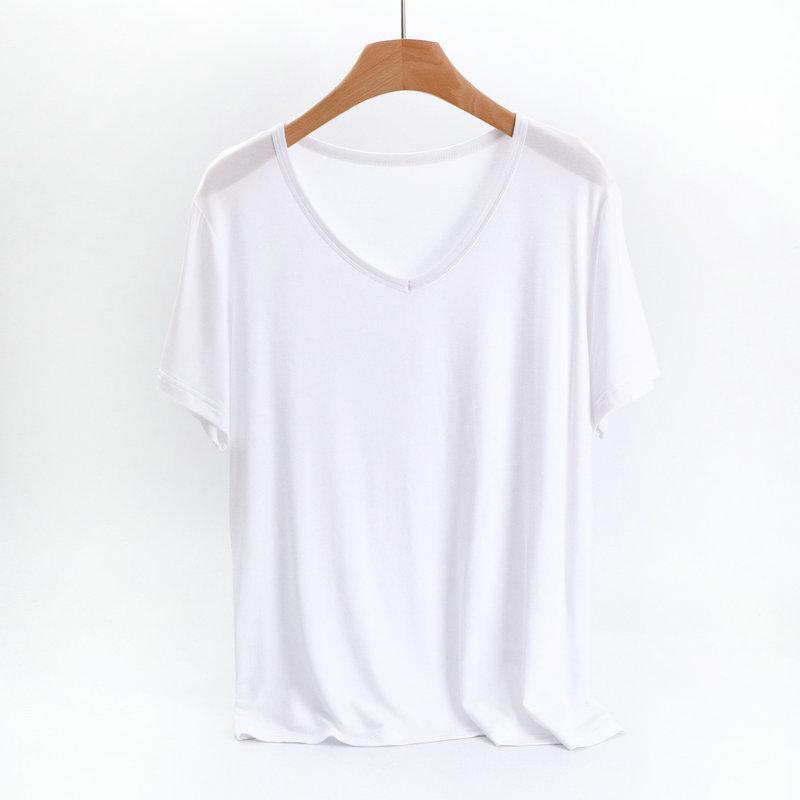 Modal V-Neck Tshirt Summer Women's Thin T-shirts Half Sleeves Solid Color Plus Size Loose Casual Tee Tops