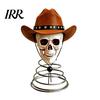 Unique Skull Tabletop Figurine Gothic Tree Topper with Cowboy Hat, Vintage Western Creative Holiday Skeleton Ornament for Halloween, Spooky Christmas