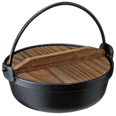 Irori Pot, Black, 17cm, with Wooden Lid, Gas/IH Compatible, Cast Iron, 3984