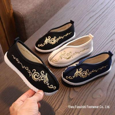 Spring & Autumn Ancient-Style Embroidered Hanfu Shoes for Kids: Boys' & Girls' Handmade Cloth Footwear