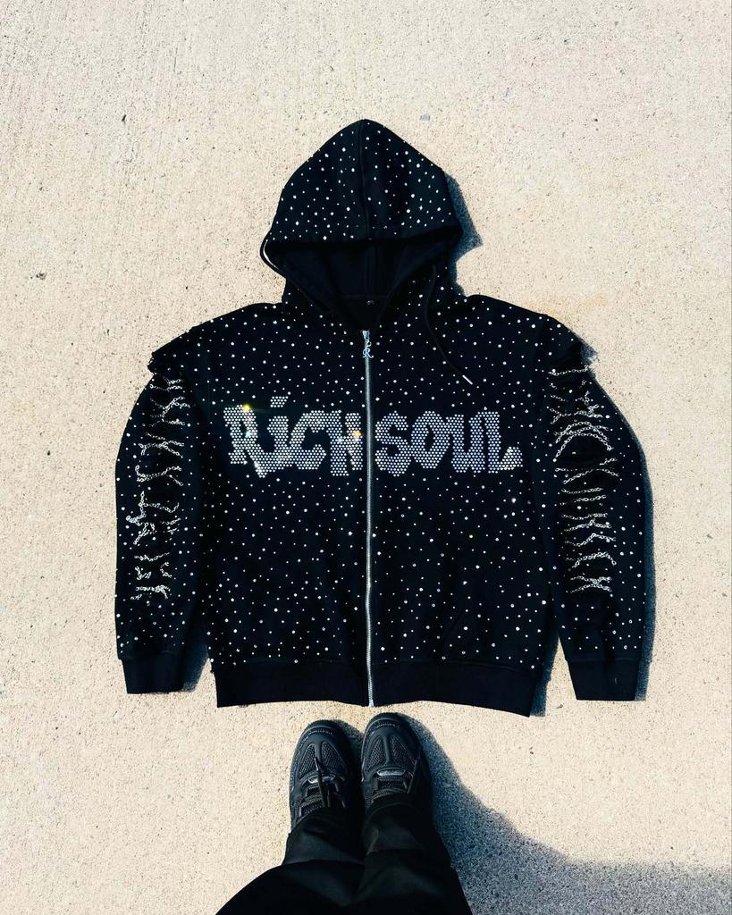 High Street Trendy Brand Letters Starry Breath Print Sweatshirt, Unisex Loose Oversized Dark Style