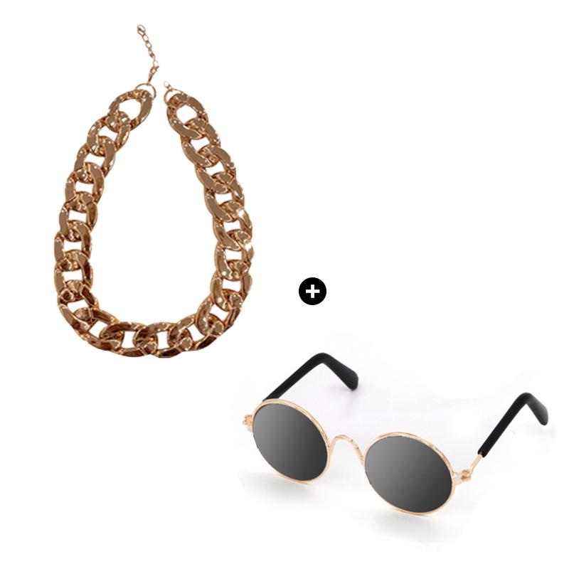 Adorable Pet Party Outfit: Necklace, Glasses & Sunglasses with Gold Chain for Cats & Puppies