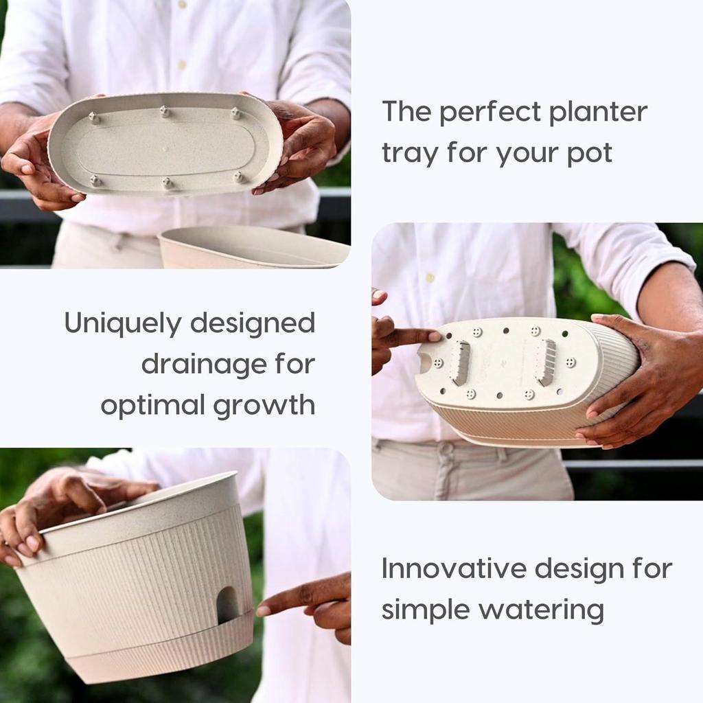 Eva 11.5 Inch Self Watering Pots for Plants | Bamboo Based Plant Pots | Pack of 4 | UV Protected Planters for Home Décor Indoor, Outdoor