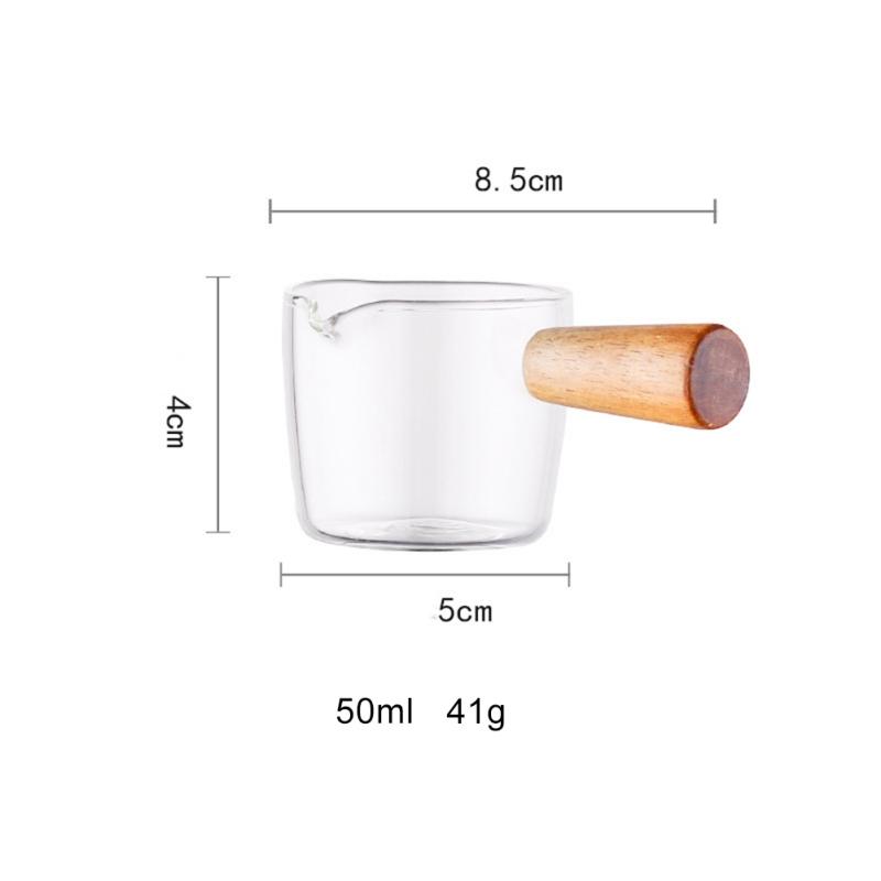 

50/100ml Multi-functional Taste Dish Coffee Espresso Measuring Cup Mini Milk Pan Glass Sauce Vinegar Flavoring Cup Wood Handle