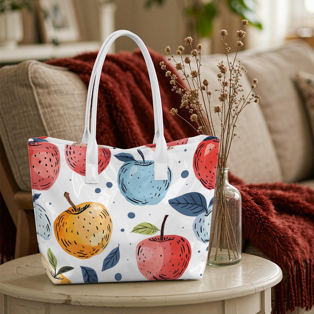 Cute Apple Print Tote Bag Casual Daily Handbag Fashion Lightweight Shopping Bag for Women Outdoor Use