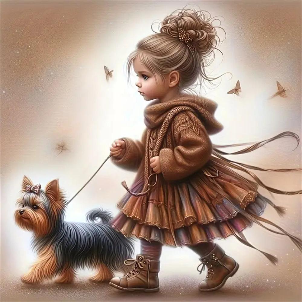 5d Diy Diamond Painting Girl Dog Portrait Diamond Embroidery Seaside Full Round Drill Cross Stitch Kits Gift