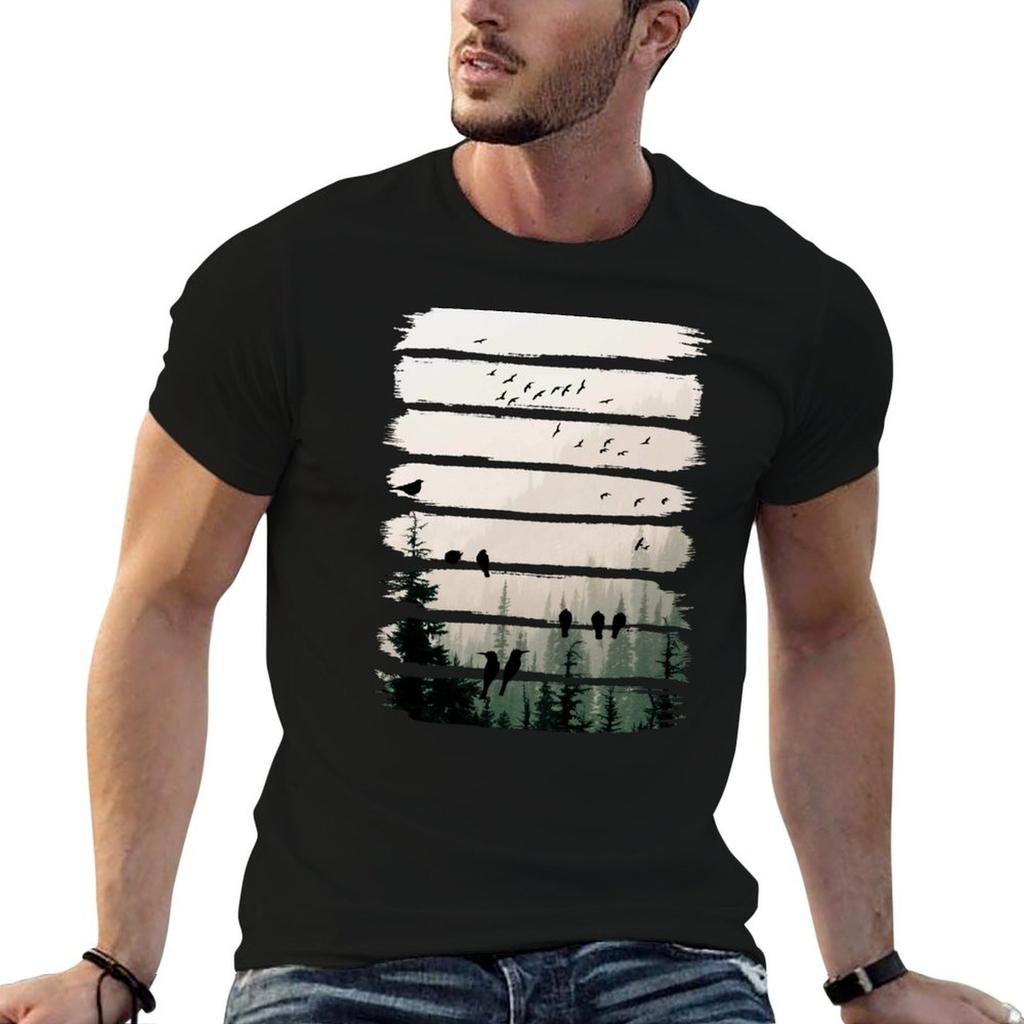 Birds Watching Birds At Sunset T-Shirt T Shirt Man Cotton Man T Shirt Heavy Cotton T-Shirt