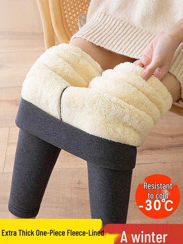 Women's High Waist Extra Thick Lambswool Leggings with Velvet, Winter Warm Cotton Pants, Plus Size