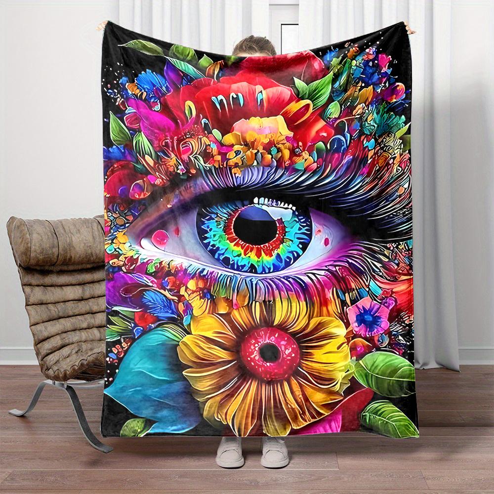 Mystical Eye Sunflower Mandala Blanket Reversible Flannel Throw for Bohemian Decor AllSeason Comfort Psychedelic Vibes