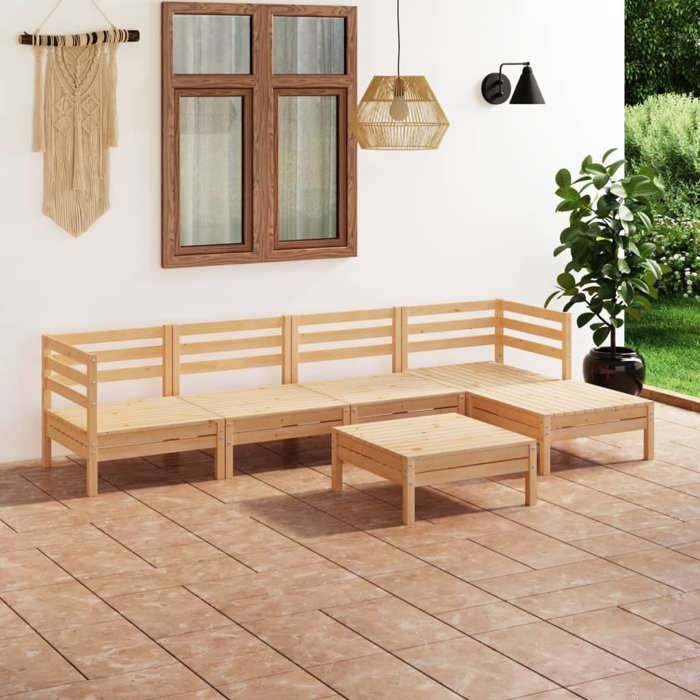 VidaXL Bois de Pin Massif Salon de Jardin 6 pcs Mobilier de Patio Ensemble de Meubles de Terrasse Meubles d'Extérieur 3082682