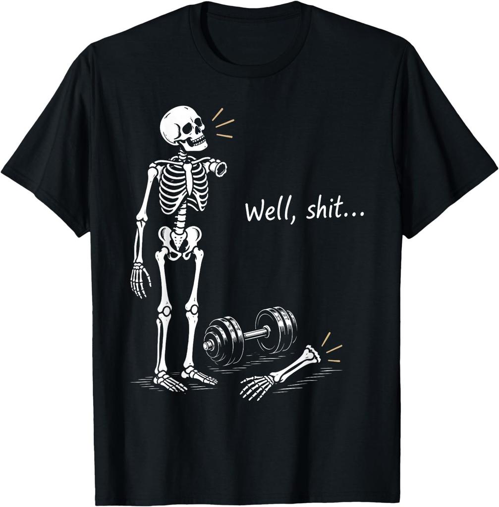 Well Skeleton Weightlifting Workout Gym Humor Halloween T-Shirt